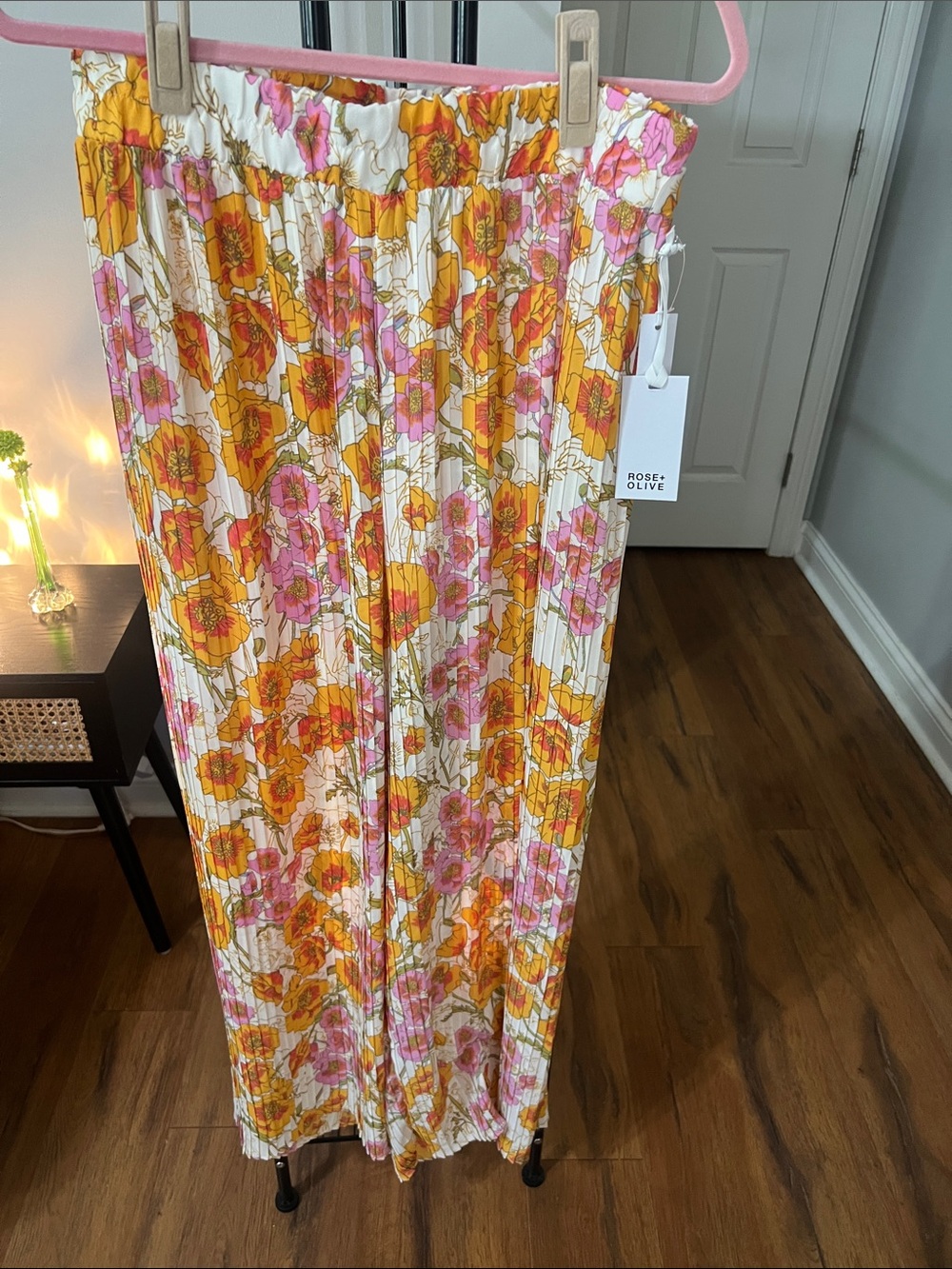 Rose & Olive Floral Pleated Curtain Panel Palazzo Pants